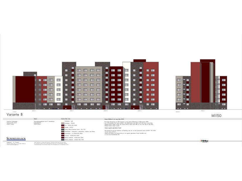 Farbentwurf Brillux Farbstudio Hamburg: Die zentrale Idee des Farbkonzeptes ist eine moderne Farbigkeit aus intensiven Rottönen.