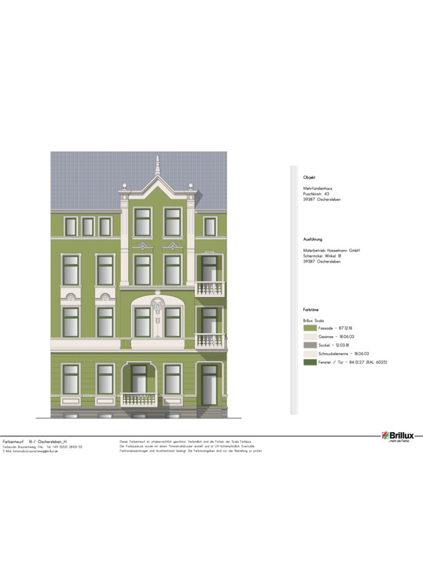 Farbentwurf aus dem Brillux Farbstudio Braunschweig. Verwendete Scala Farbtöne: 87.12.18, 18.06.03, 12.03.18, 84.12.27