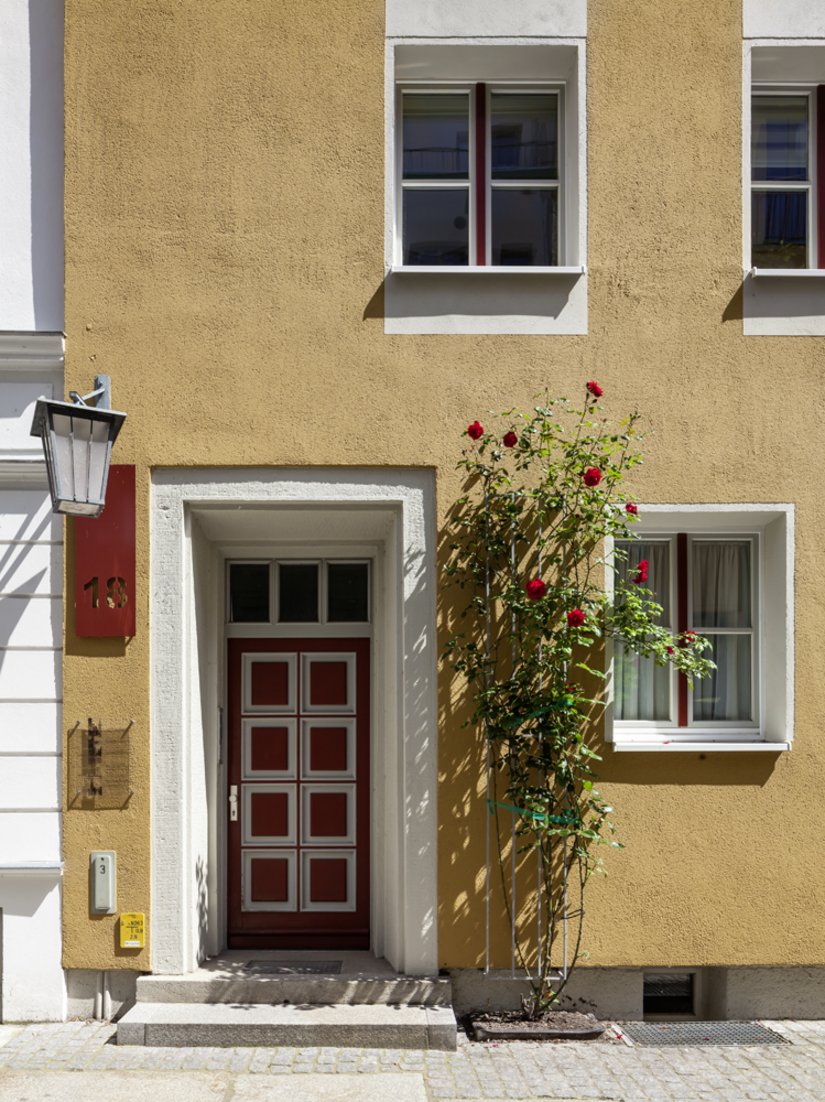 Es ist gelungen, ein altes Haus in die Gegenwart zu bringen, ohne die Wurzeln der Vergangenheit zu kappen, was der Rosenstock neben der Eingangstür zu unterstreichen scheint.