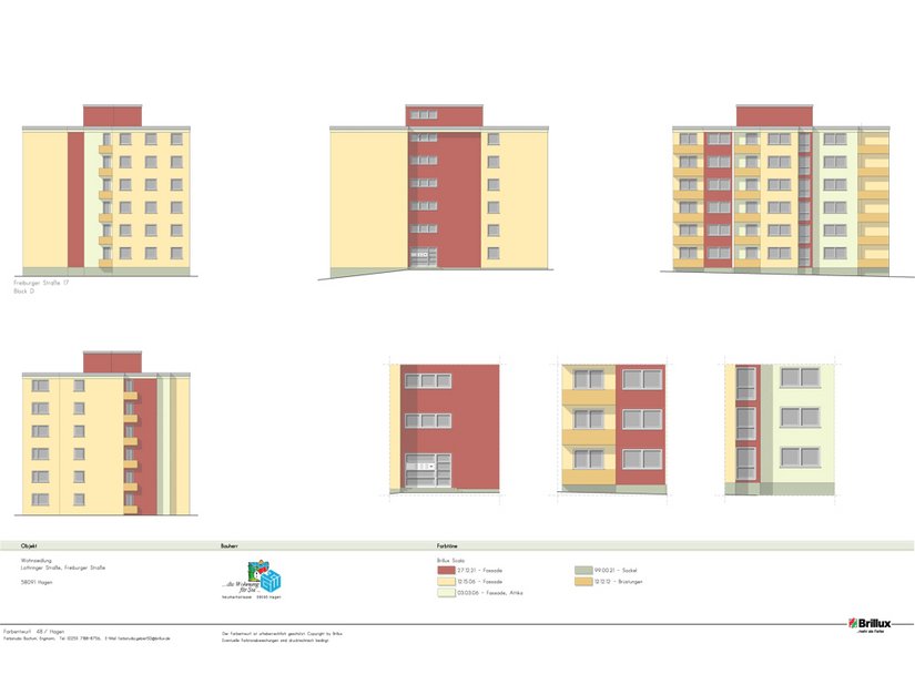 Allen Beteiligten war klar, dass die Siedlung unbedingt Farbe braucht. Das zeigt der Farbentwurf aus dem Brillux Farbstudio Ruhrgebiet.