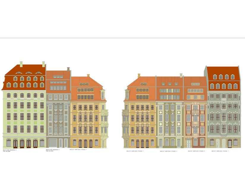 Der Fassadenentwurf für das Carree des Quartiers II wurde in enger Abstimmung zwischen Architekt, Denkmalpflege und dem Brillux Farbstudio in Leipzig entwickelt.