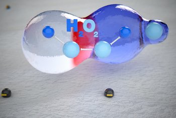 <p>Daraus entstehen&nbsp; HO<sub>2</sub> und O, also Wasserstoffperoxid und Sauerstoff.</p>